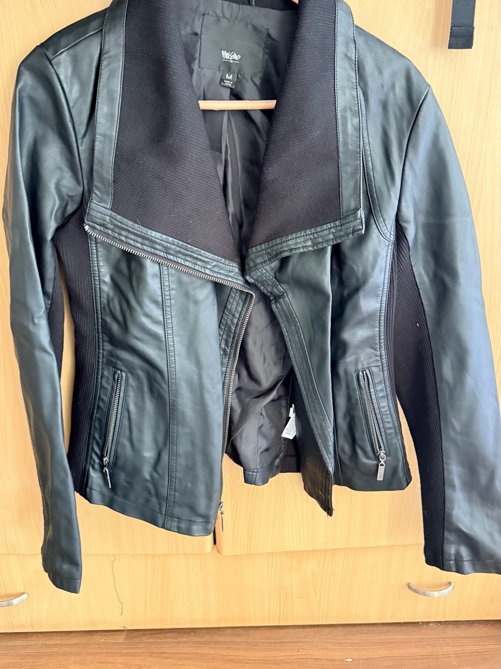 Mossino Black Faux Leather Zip Jacket